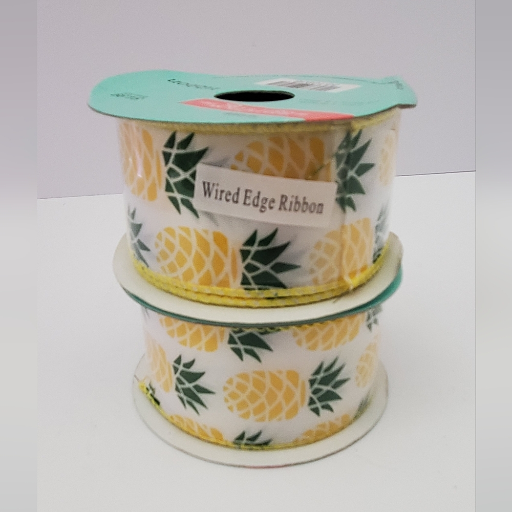 Pineapple Wired Edge Ribbon 2 Rolls 1.5in Wide 6 Yards Length